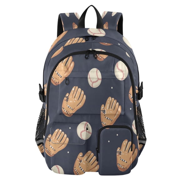 30L Backpack Durable Computer Bag for College & Travel Lightweight Daypack Fits 15.6" Laptop Baseball Gloves and Balls Pattern