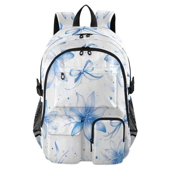 30L Backpack Durable Computer Bag for College & Travel Lightweight Daypack Fits 15.6" Laptop Blue Pastel Flowers