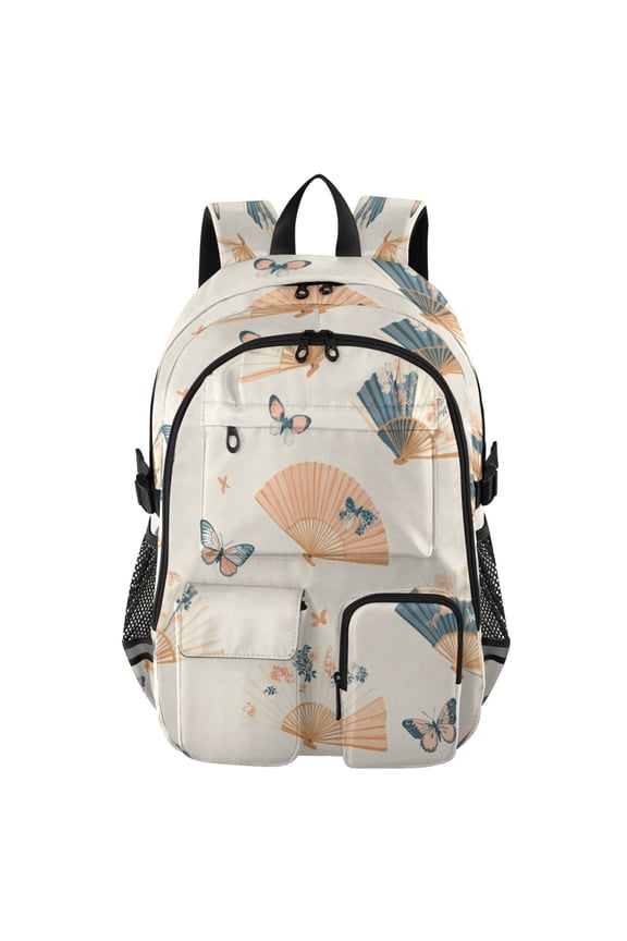 30L Backpack Durable Computer Bag for College & Travel Lightweight Daypack Fits 15.6" Laptop Chinese Fans Pattern