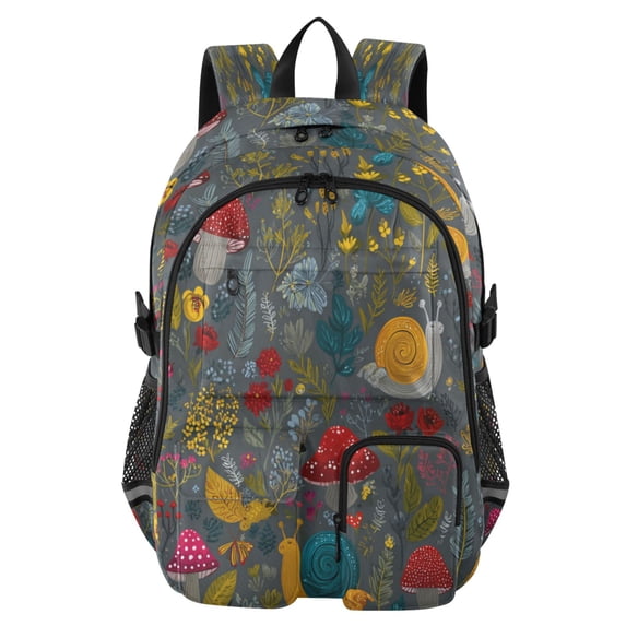 30L Backpack Durable Computer Bag for College & Travel Lightweight Daypack Fits 15.6" Laptop Cute Snails and Mushrooms