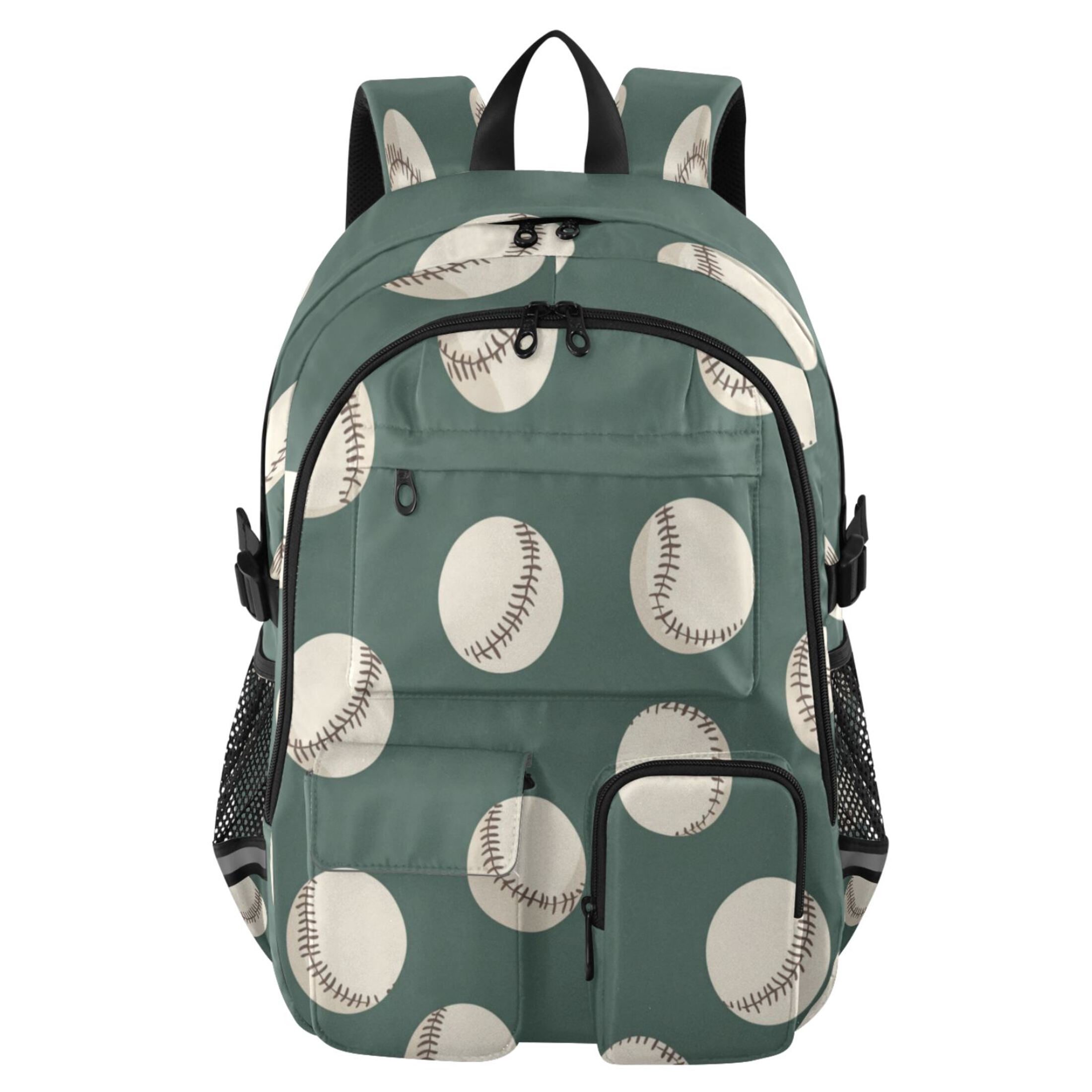 30L Backpack Durable Computer Bag for College & Travel Lightweight Daypack Fits 15.6" Laptop Green Baseball Pattern