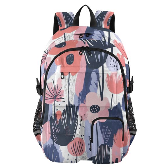 30L Backpack Durable Computer Bag for College & Travel Lightweight Daypack Fits 15.6" Laptop Navy Blue Abstract Flowers