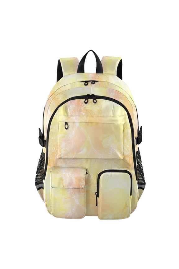 30L Backpack Durable Computer Bag for College & Travel Lightweight Daypack Fits 15.6" Laptop Pastel Yellow Floral Elements