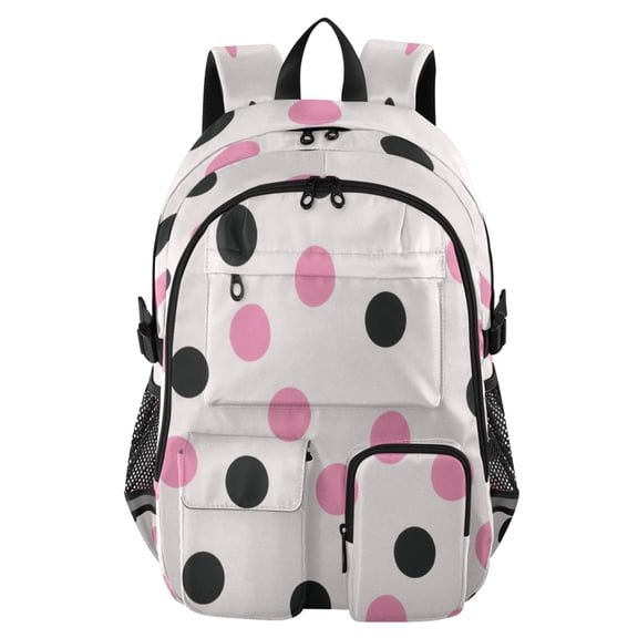 30L Backpack Durable Computer Bag for College & Travel Lightweight Daypack Fits 15.6" Laptop Pink and Black Dots