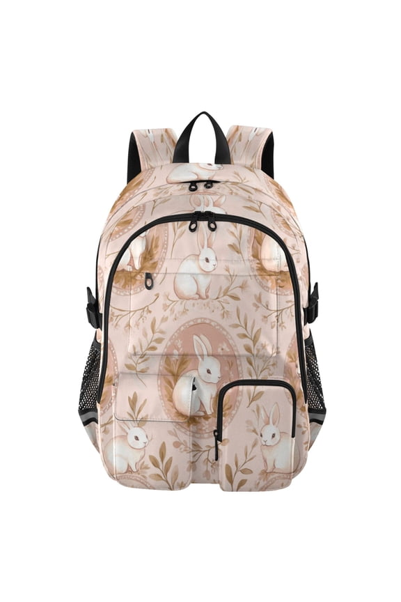 30L Backpack Durable Computer Bag for College & Travel Lightweight Daypack Fits 15.6" Laptop Pink and Peach Rabbits