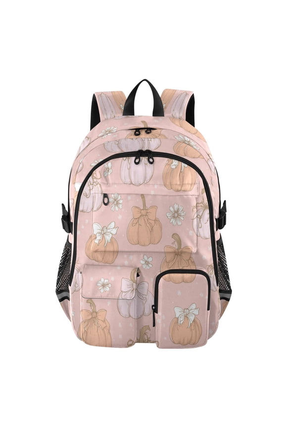 30L Backpack Durable Computer Bag for College & Travel Lightweight Daypack Fits 15.6" Laptop Pumpkins Adorned in Bows