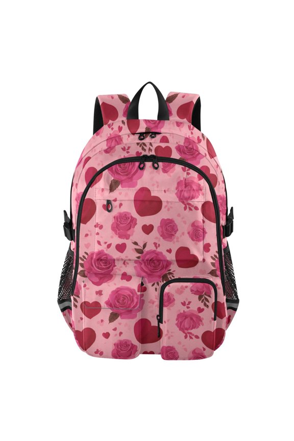 30L Backpack Durable Computer Bag for College & Travel Lightweight Daypack Fits 15.6" Laptop Red Valentine's Day Pattern