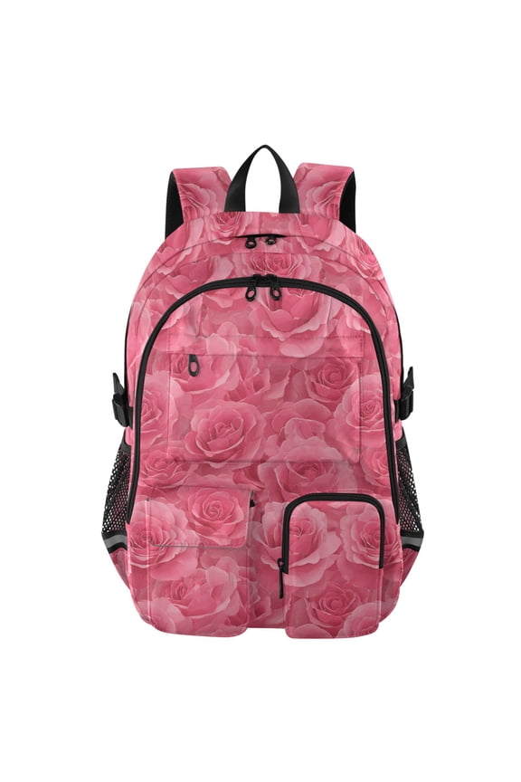 30L Backpack Durable Computer Bag for College & Travel Lightweight Daypack Fits 15.6" Laptop Seamless Pattern with Pink Rose