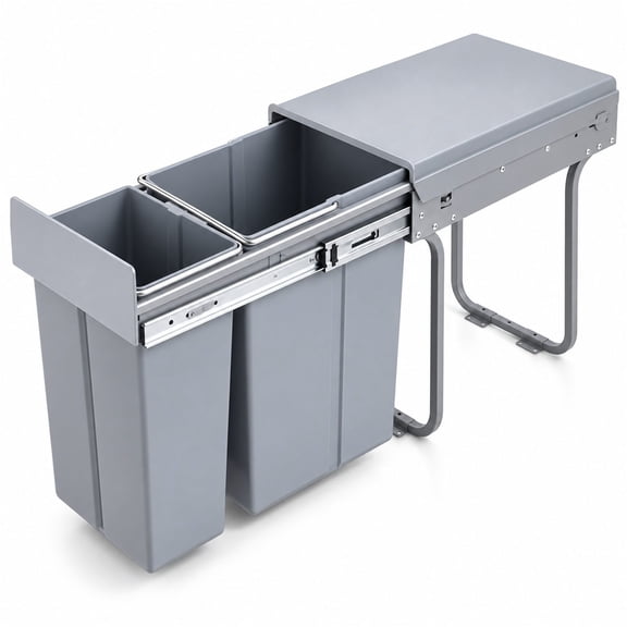 30L Double Pull Out Under Cabinet Trash Can with Lid - 10L+20L (8 Gallon) Kitchen Cabinet Sliding Waste Bin for Under Counter Recycling & Trash