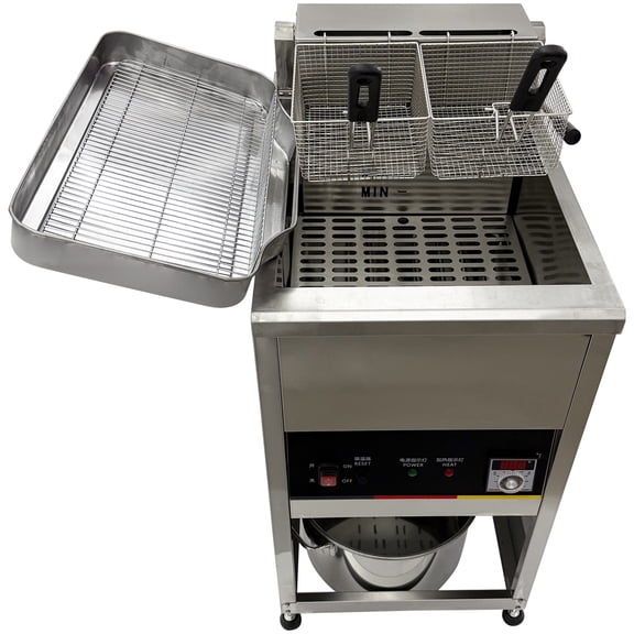 30L Electric Deep Fryer Vertical Flip Fryer 220V 0-200C with Over-Temperature Protection for Restaurant/Fast Food/Chicken/Chips/Donuts