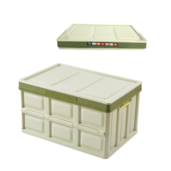 30L Large Capacity Folding Storage Box, ZzCityTK Thickened Car Organizer Easy Carry Collapsible, Portable Travel Container for Camping Picnic Kitchen with Side Handles, Green