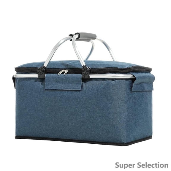 30L Large Insulated Cooler Bag, Foldable Picnic Basket With Removable Hard Bottom, Leakproof Portable Thermal Bag For Camping, Beach, Grocery Shopping, Lunch Bag,Navy Large
