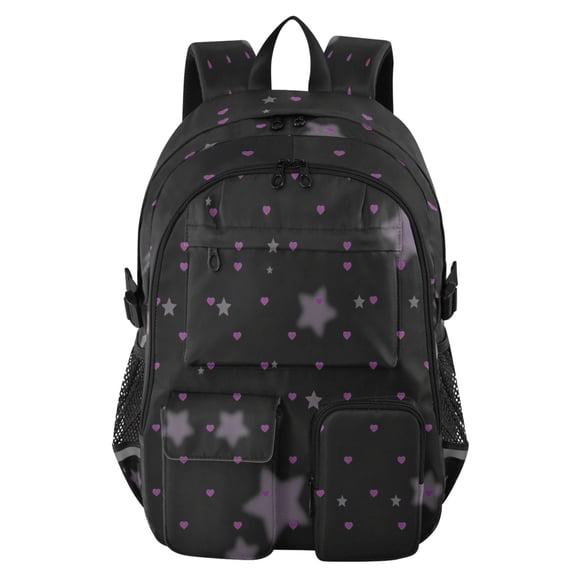 30L Large Womens Backpack Bag with Laptop Compart for Travel or Outdoor, Purple Stars Printed