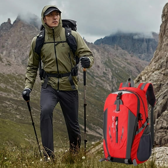 30L Lightweight Packable Hiking Backpack for Camping & Travel - Waterproof Nylon Daypack for Men & Women | Foldable Compact Design | Blue/Red | 11.81x5.11x19.68in