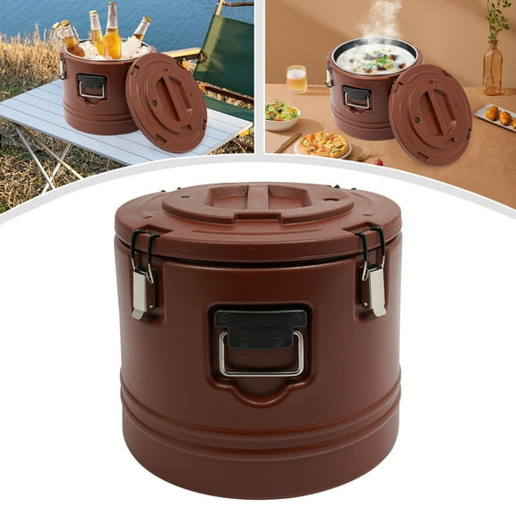30L Modern Hot or Cooler Insulated Food Container Stainless Steel Carrier Commercial Soup Container Brown 15.55*12.99in for All Kinds of Parties, Outdoor Picnics, Travels