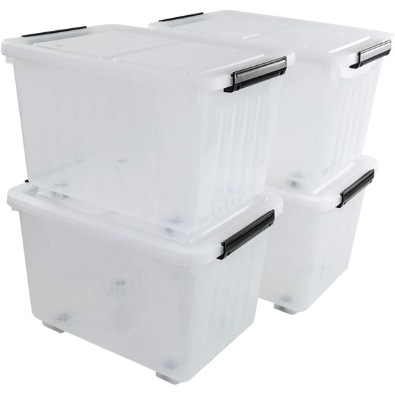 30L Plastic Storage Bin, Stackable and Nestable Storage Boxes with Lids and Secure Latching Buckles, Large Storage Container (Clear)