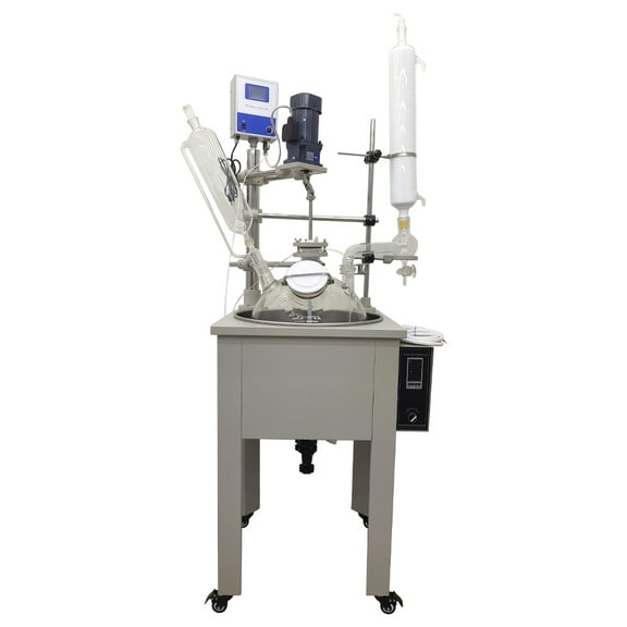 30L Single Layer Glass Reactor Laboratory Jacketed Reactor with Digital Display and Support Frame