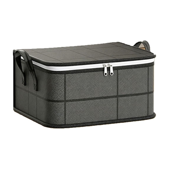 30L Spacious Moving Storage Bin, Fabric Storage Containers for Comforters, Blankets and Seasonal Clothing, Foldable Closet Organizer with Reinforced Handles and Durable Zippers, Dark Gray Grid