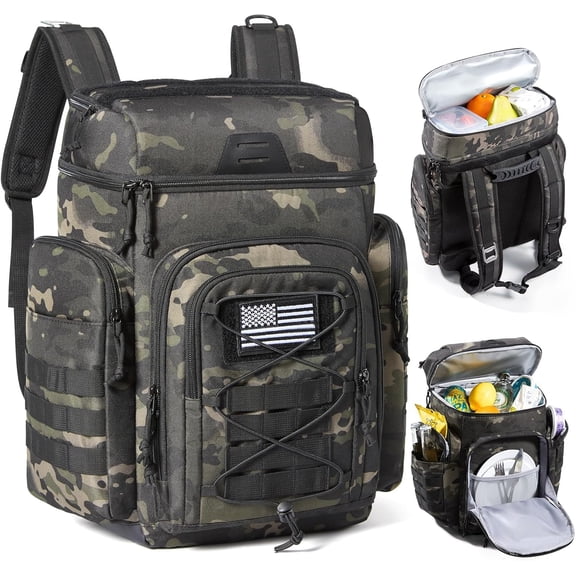 30L Tactical Cooler Backpack with 16-Hour Ice Retention Leakproof Multi-Pocket Design Color: Forest Ops Camo