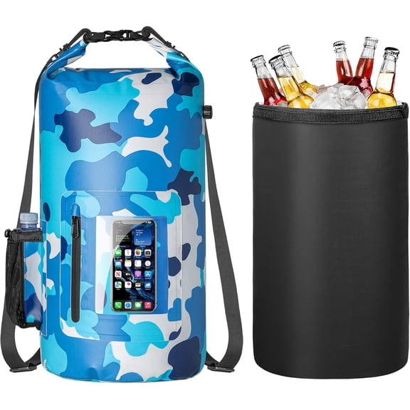 30L Waterproof Dry Bag with 20L Detachable Cooler, Cooler Backpack Phone Pocket and Bottle Pouch, Suitable for Kayaking, Boating, Camping Water Activities