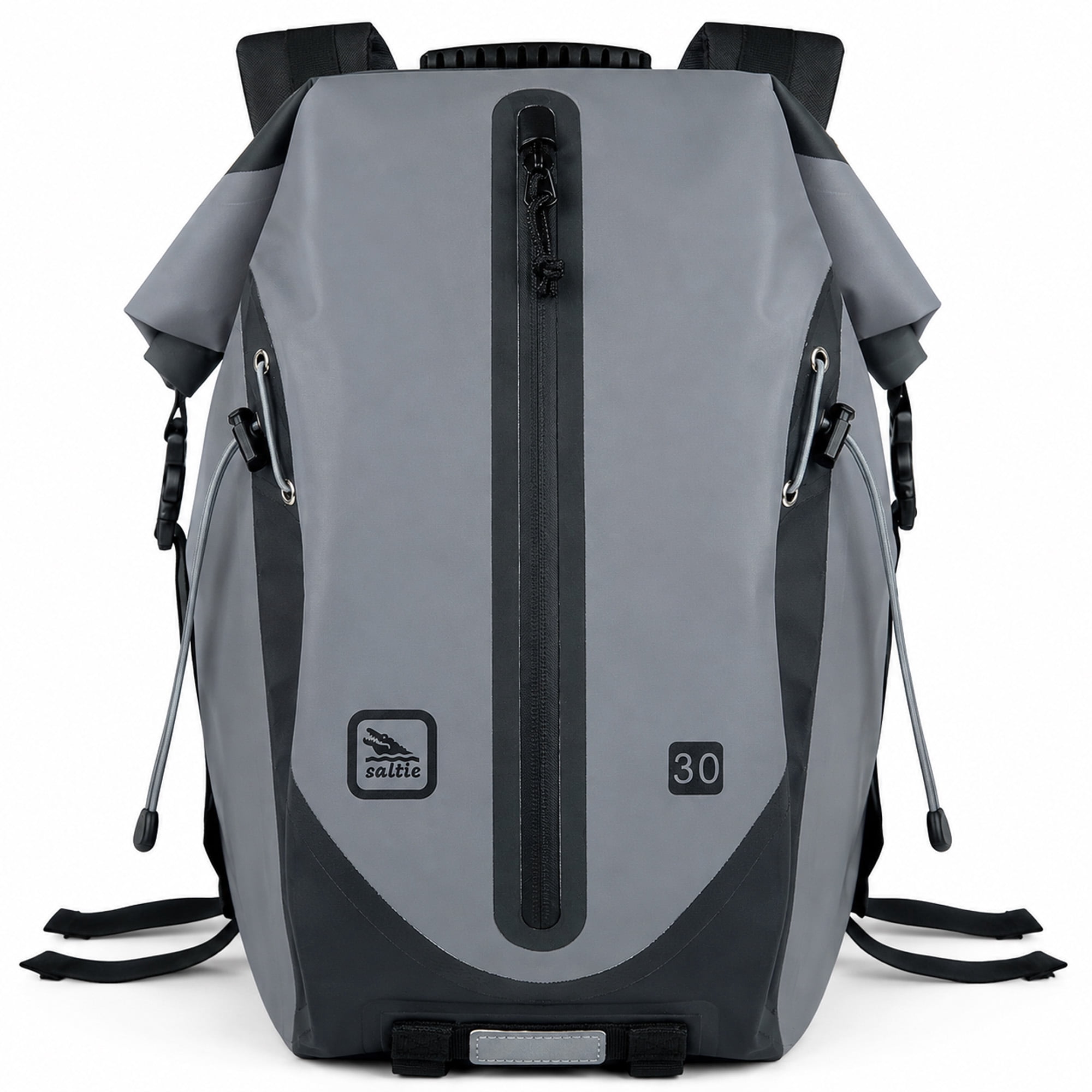 30L Waterproof Dry Bag Backpack with Roll-Top Closure, Front Mesh Pocket and Padded Straps, Gray