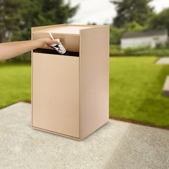 30L Wood Trash Can with Swing Door & Removable Bag Durable Moisture-Resistant Public Garbage Bin for Offices, Restaurants, and Cafeterias