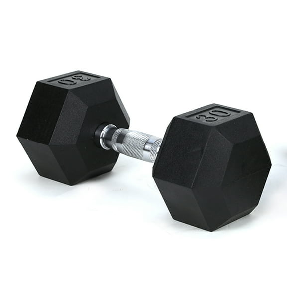 30LB HDRS Rubber Coated Solid Cast Iron Dumbbell with Contoured Chrome Handle - Durable Hexagon Head, Non-Slip Grip for Home Gym & Strength Training