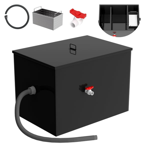 30LBS Commercial Grease Trap, Under Sink Grease Trap, Grease Interceptor, Grease Disposal Container for Bakery Kitchen Drain Systems