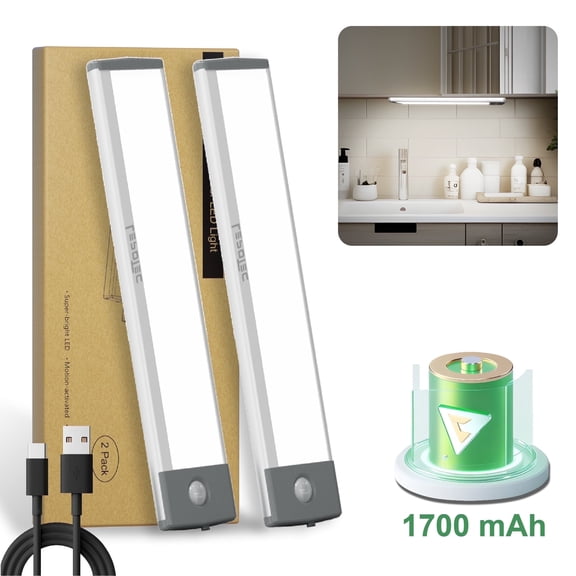 8" Rechargeable Under Cabinet Lights, Motion Sensor Wireless Energy Efficient LED Light for Kitchen,Closet Step(2 Count)