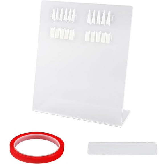 30Lattice Nail Art Display Board with 50PCS Nail Stand and Double Sided Tape Transparent Nail Sample Display Board Large Size Acrylic False Nail Tips Display Board for Nail Salon Display Box Clear