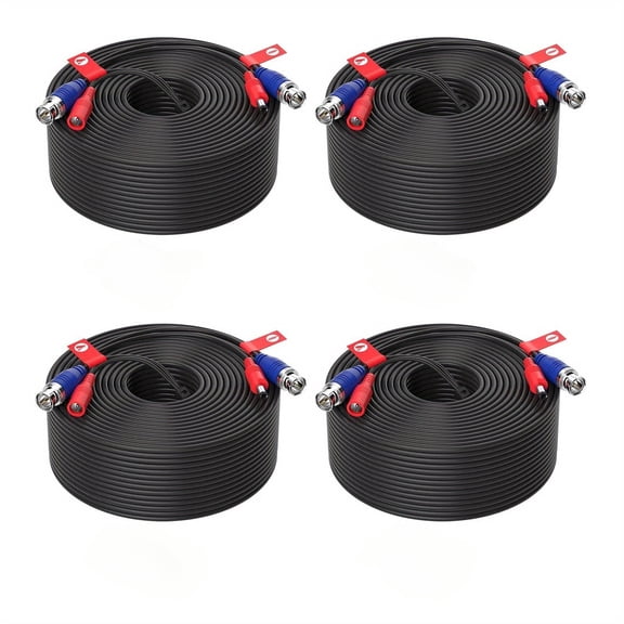 30M/100ft All-in-One Video Power Cables, BNC Extension Surveillance Camera Cables for CCTV Security DVR System Installation, 4 Pack White