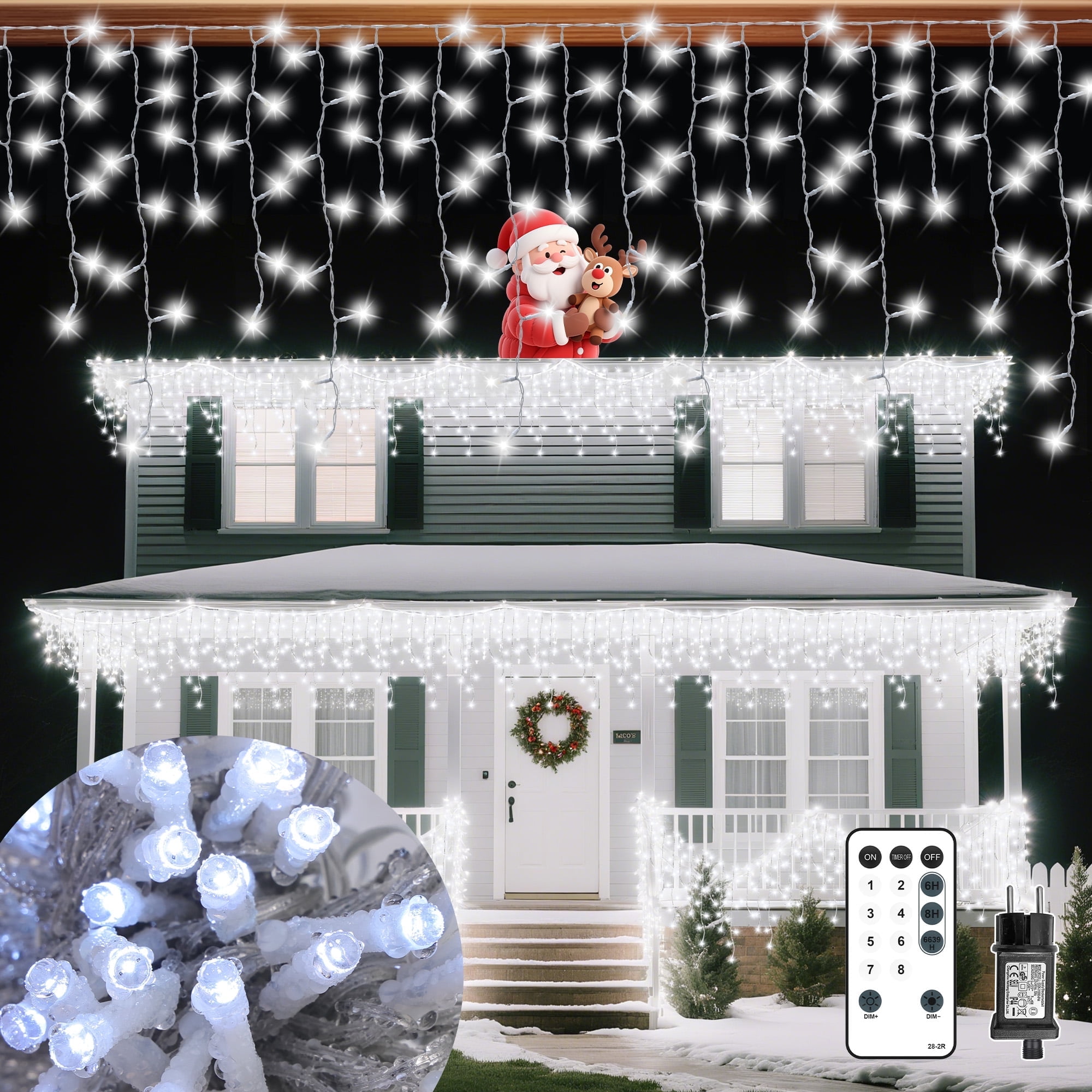 100FT30M Christmas Icicle Lights Outdoor LED Connectable Curtain Fairy String Lights with Timer Memory, Plug in Waterproof for Home Decoration Holiday Eaves Yard Party Indoor