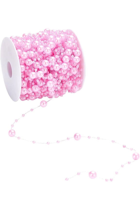 30M Wedding Pearl Garland Pink Pearl String Beads Plastic Artificial Small Round Pearls Valentine Tree Strand Decoration Bead Chain Centerpieces for Home Outdoor Wedding Party Craft Decor for DIY