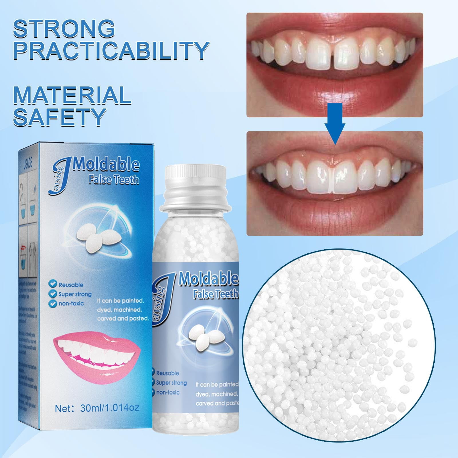 30ML Moldable False Teeth, Tooth Repair Granules, Tooth Beads, Temporary Filling for Rooth, Broken Tooth Repair Kit, Thermal Fitting Beads for Snap on Instant and Confident Smile