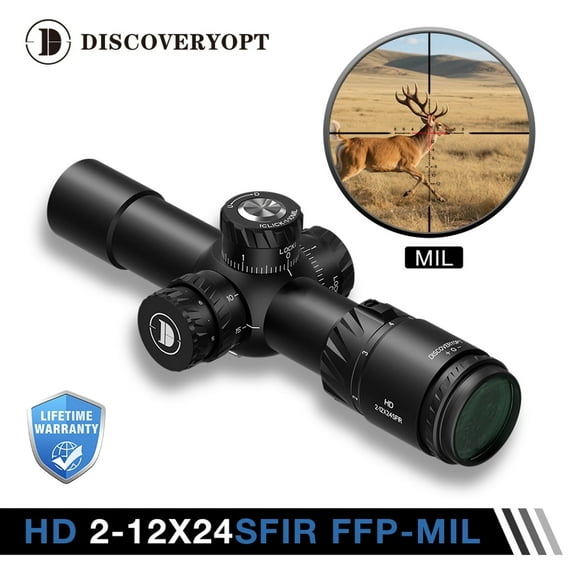 DISCOVERYOPT HD 2-12X24 Hunting Riflescope Side Parallax Adjustment 6-Stage Illumination 30mm Tube