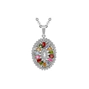 Gem Stone King 30X22MM Oval Shape Pendant with Multi Color Crystals and 18 inch Chain