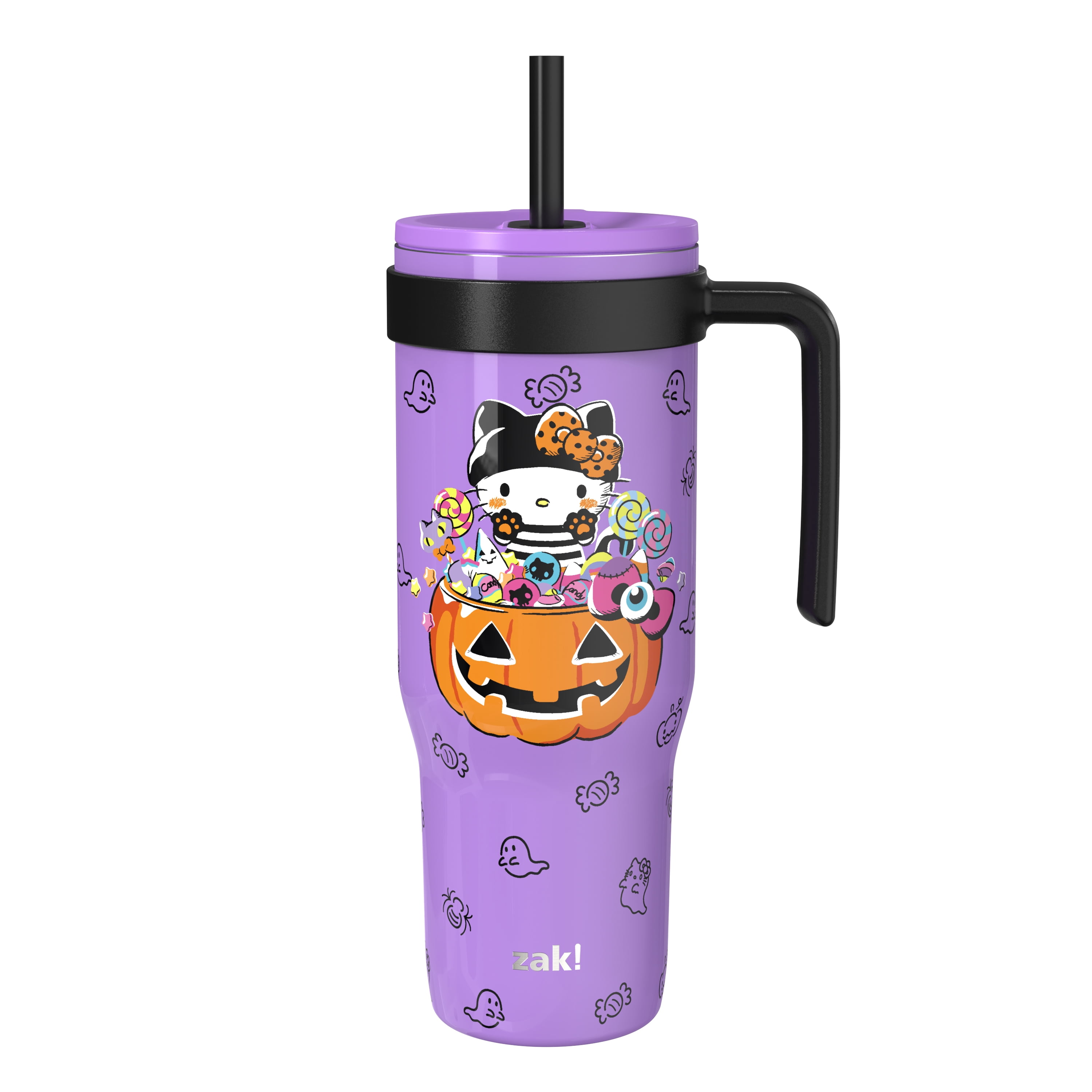 Zak Designs 30oz SS Straw Tumbler with a Handle, Light Purple Hello Kitty