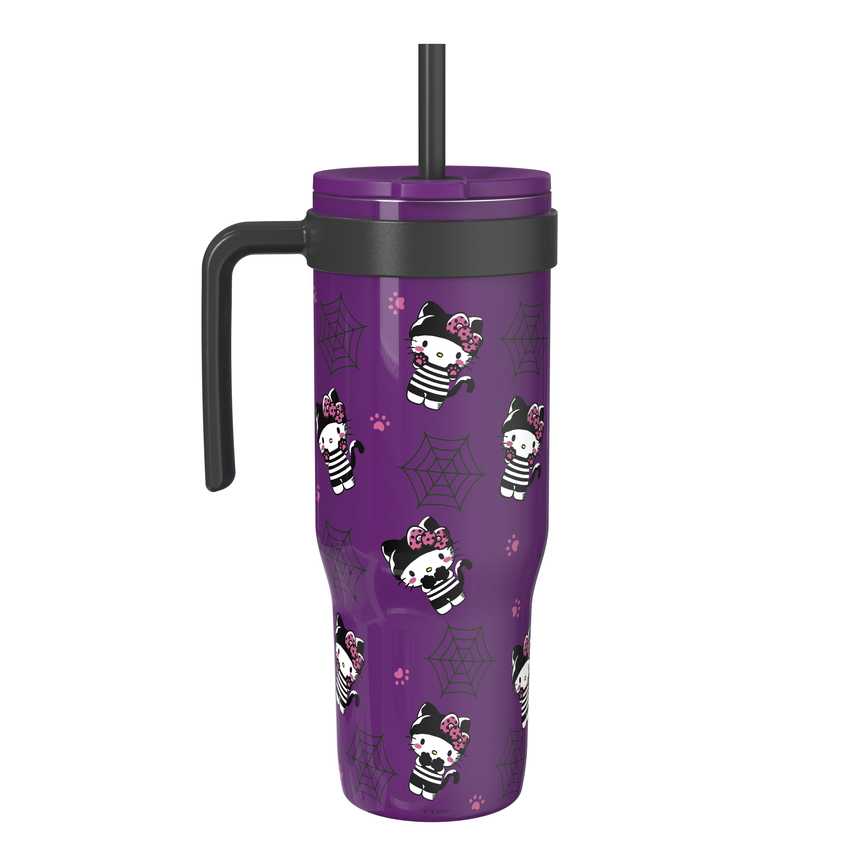 Zak Designs 30oz SS Straw Tumbler with a Handle, Dark Purple Hello Kitty