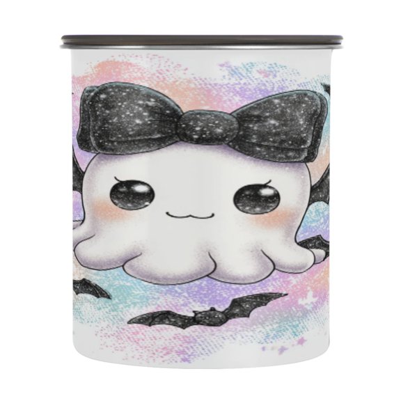 30OZ Food Storage Can - Keep Coffee Tea Flour & More Fresh - Ideal for Cereal Nuts & Pet Food Cute Black Bat Ghost