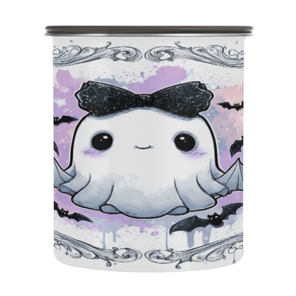 30OZ Food Storage Can - Keep Coffee Tea Flour & More Fresh - Ideal for Cereal Nuts & Pet Food Cute Black Bow Ghost