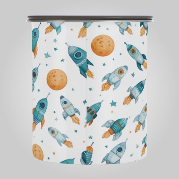 30OZ Food Storage Can - Keep Coffee Tea Flour & More Fresh - Ideal for Cereal Nuts & Pet Food Little Rocket Ships Pattern
