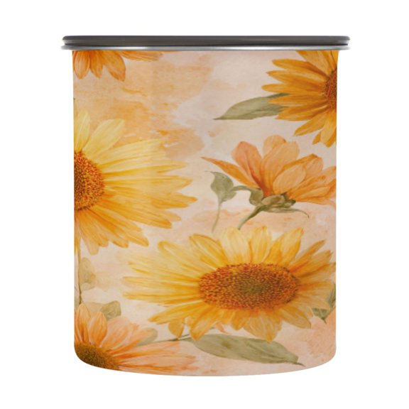 30OZ Food Storage Can - Keep Coffee Tea Flour & More Fresh - Ideal for Cereal Nuts & Pet Food Pastel-toned Sunflowers Pattern