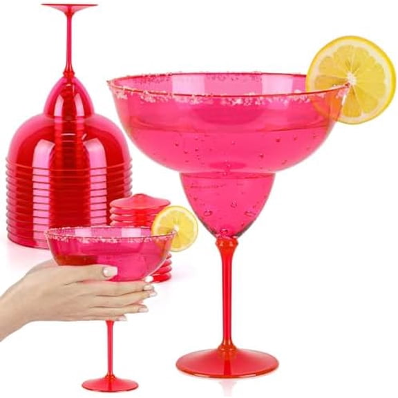 30OZ Margarita Glasses Pink 12 Pcs Plastic Giant Martini Glass Extra Large Disposable Margarita Cups Bulk Cocktail Cups Detachable XL For Martini Valentine Girls Night Party Decorations 7.9x6.5"$$