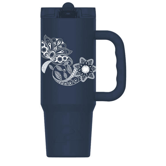 Ozark Trail 30oz Vacuum-Insulated Stainless Steel Tumbler With Handle,Navy Blue