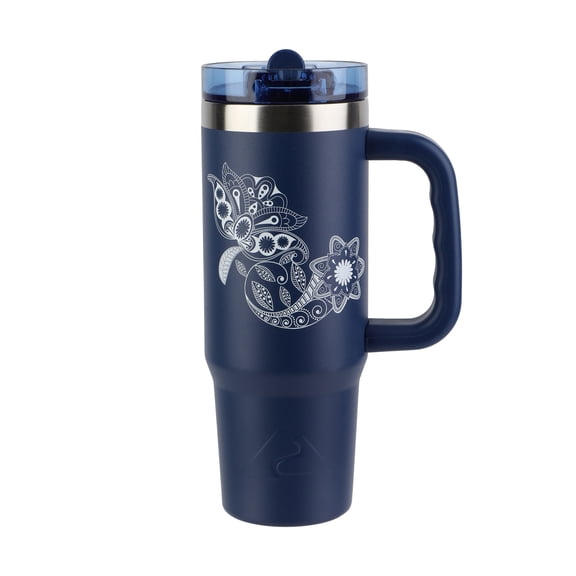 Ozark Trail 30oz Vacuum-Insulated Stainless Steel Tumbler With Handle,Navy Blue