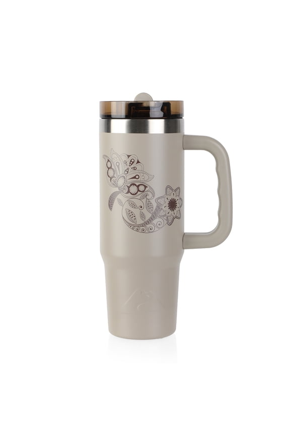 30 oz Stainless Steel Insulated Travel Tumbler with Handle and Flip Straw Lid, Teddy Bear