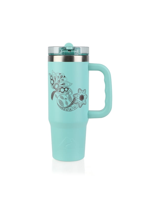 30 oz Stainless Steel Insulated Travel Tumbler with Handle and Flip Straw Lid, Turquoise