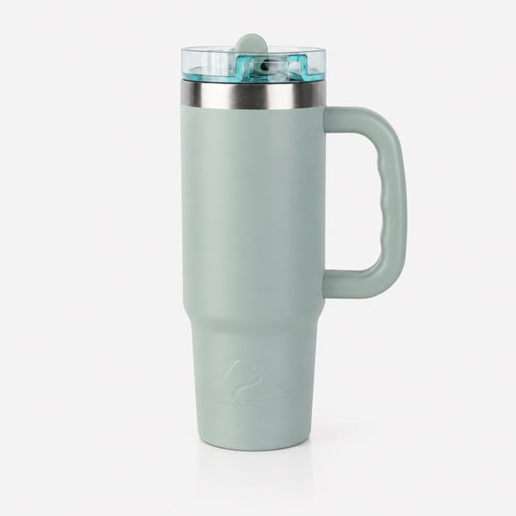 Ozark Trail 30oz Insulated Stainless Steel Travel Tumbler with Handle and Flip Straw Lid,Sage Green