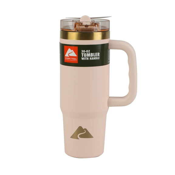 Ozark Trail 30oz Frosted Peach Stainless Steel Insulated Travel Tumbler with Handle and Flip Straw Lid. Leak Resistant