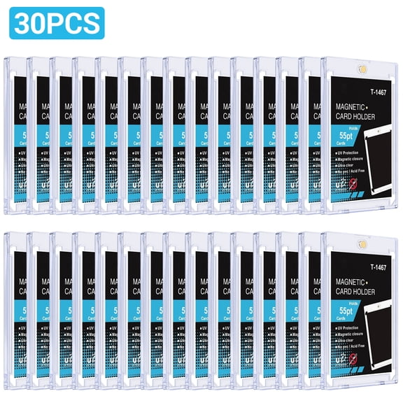 30PACK Magnetic Card Holder, 55PT Hard Acrylic Display Case with UV Protection for Sport Game Trading Baseball Football Cards Collect Storage